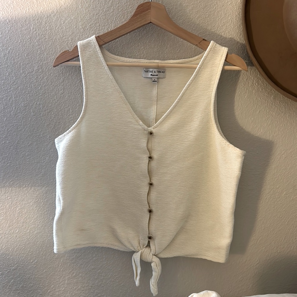 Madewell Top Texture & Thread Tie Front Tank, Button Down Cream